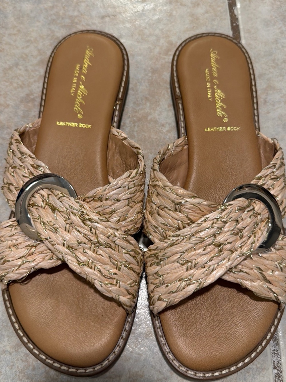 Tan Braided Slide Sandals